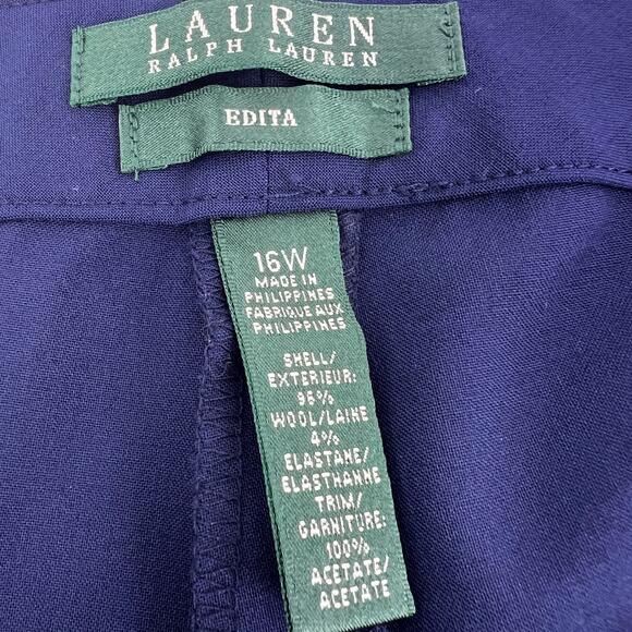 Lauren Ralph Lauren Edita Wool Blend Slim Leg Pants Womens Plus Sz 16W Navy NEW - Picture 5 of 9